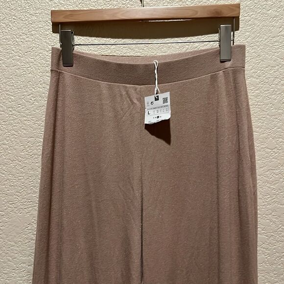 NWT Zara Long Knit Glitter Wide Leg Tan Lounge Pants Large - Picture 4 of 8